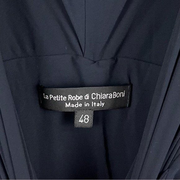 Chiara Boni La Petite Robe Navy Blue Ruched Cross-Front Jersey Pencil Midi Dress - Picture 7 of 7